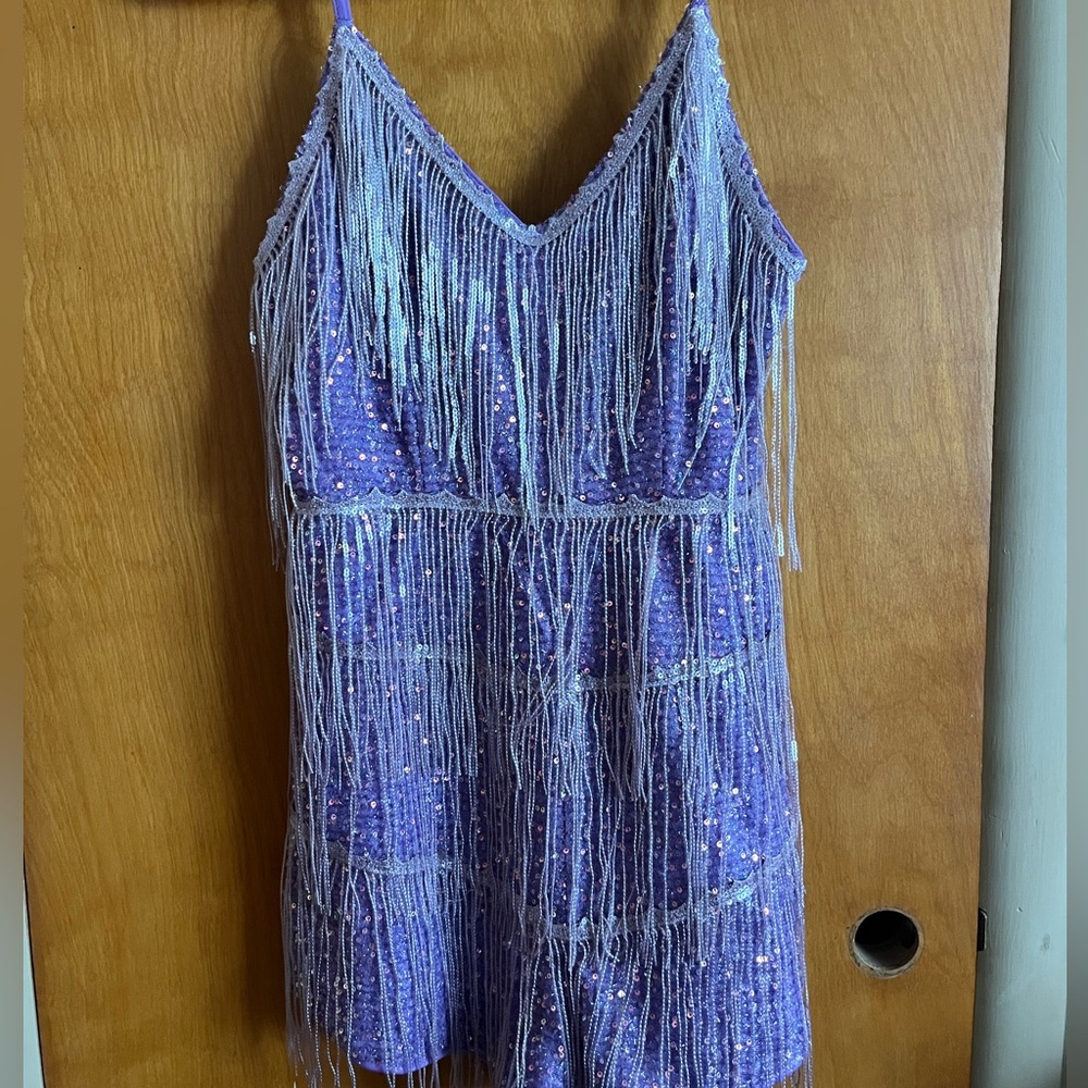 Purple Sequin Fringe Dress